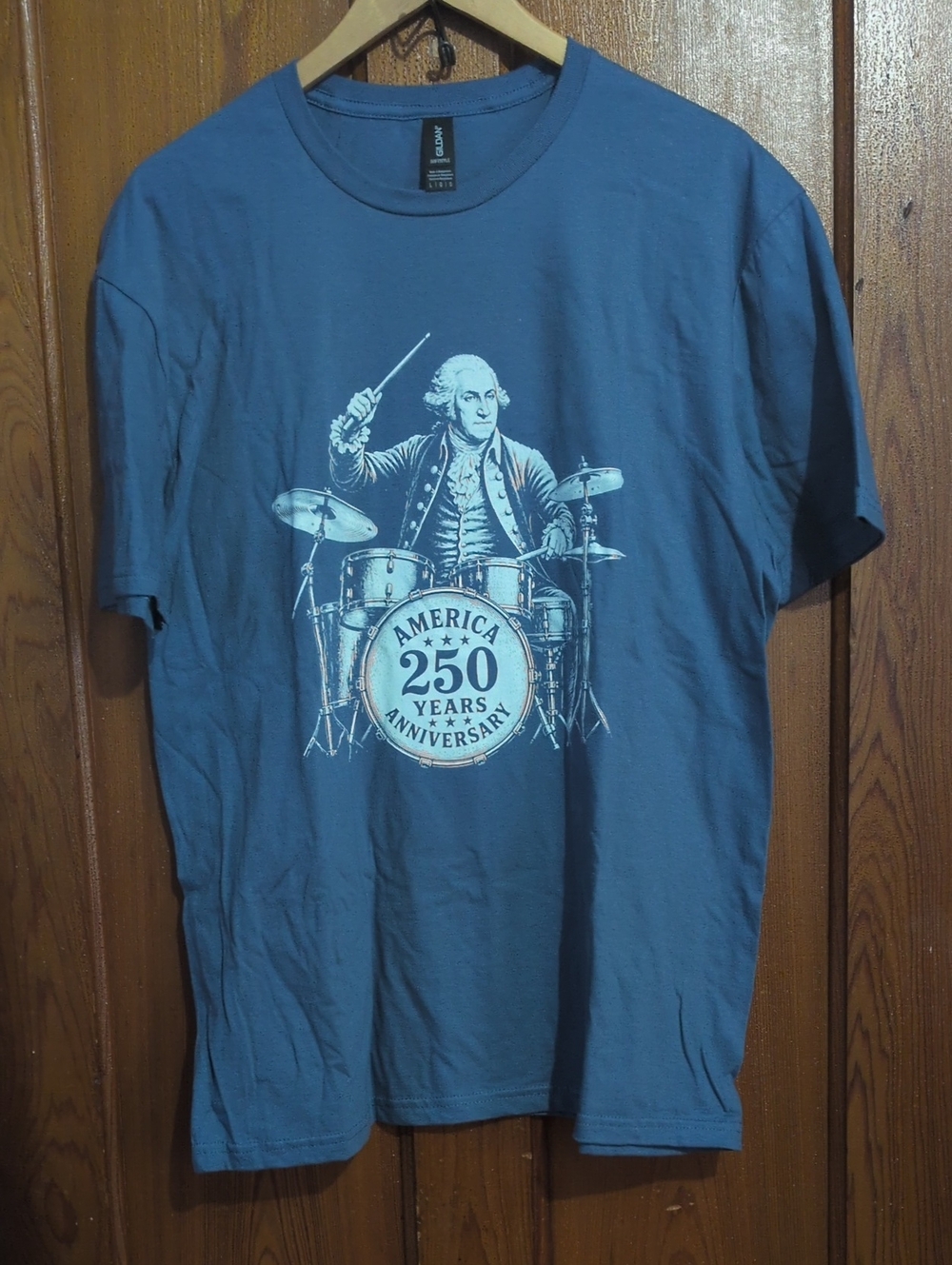 Gildan Blue Short-Sleeve Tee with White America 250 Drummer Graphic